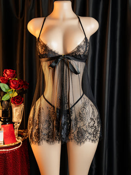 Lencería sexy, camisón con falda corta con abertura, incluye: camisón con falda + tanga, elegante camisón de noche para mujeres, camisón seductor para la cama, bata de batalla apasionada