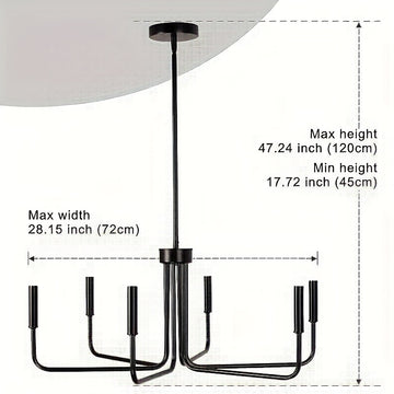 Lámpara de Techo Metálica Negra de 6 Luces Estilo Industrial Americano Sencillo y Renovado, Adecuada para Sala de Estar, Comedor, Dormitorio, Isla de Cocina, Luz Colgante Decorativa, Instalación Fácil, Estilo Versátil, Compatible con Cabeza de Lámpara E1