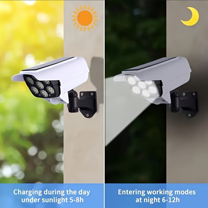 2 piezas de luz blanca 77LED - Luces de vigilancia solar simulada para exteriores, iluminación de emergencia con sensor de movimiento, batería de litio de 1200mAh | Desde el atardecer hasta el amanecer | Con función de sensor de cuerpo humano | No se req