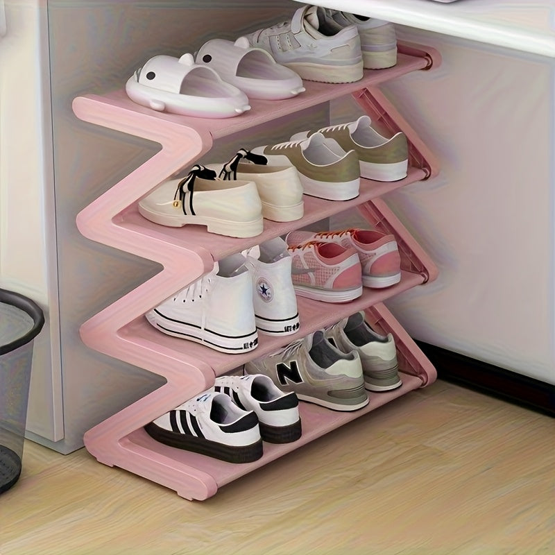 1pc Estante Plegable en Forma de Z para Zapatos - Organizador de Plástico Fácil de Montar, Ideal para Hogar, Dormitorio o Entrada - Diseño Compacto, Estantería Básica, Almacenamiento Práctico y Utilitario