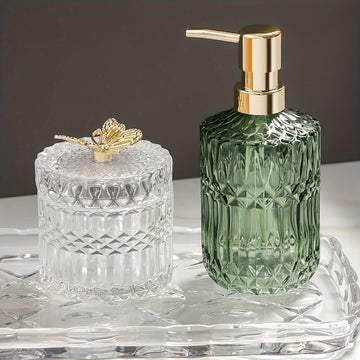 Botella dispensadora de vidrio, bomba para jabón líquido con textura 3D, base independiente, decoración para baño, ideal para shampoo, acondicionador, productos de baño y suministros para el hogar y cocina, 1 unidad