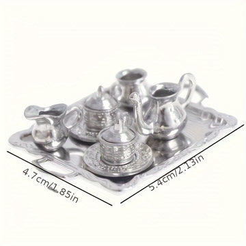 10 Piezas de Juego de Taza y Platillo Metálico Plateado en Escala 1/12 para Exhibición