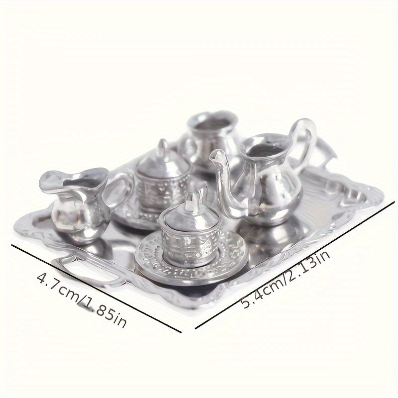 10 Piezas de Juego de Taza y Platillo Metálico Plateado en Escala 1/12 para Exhibición