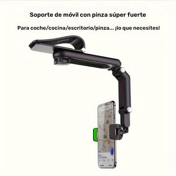 Montura para teléfono inteligente con parasol giratorio de 360° para automóvil, material ABS, compatible con el tablero, soporte para teléfono automático a prueba de agua con función de rotación