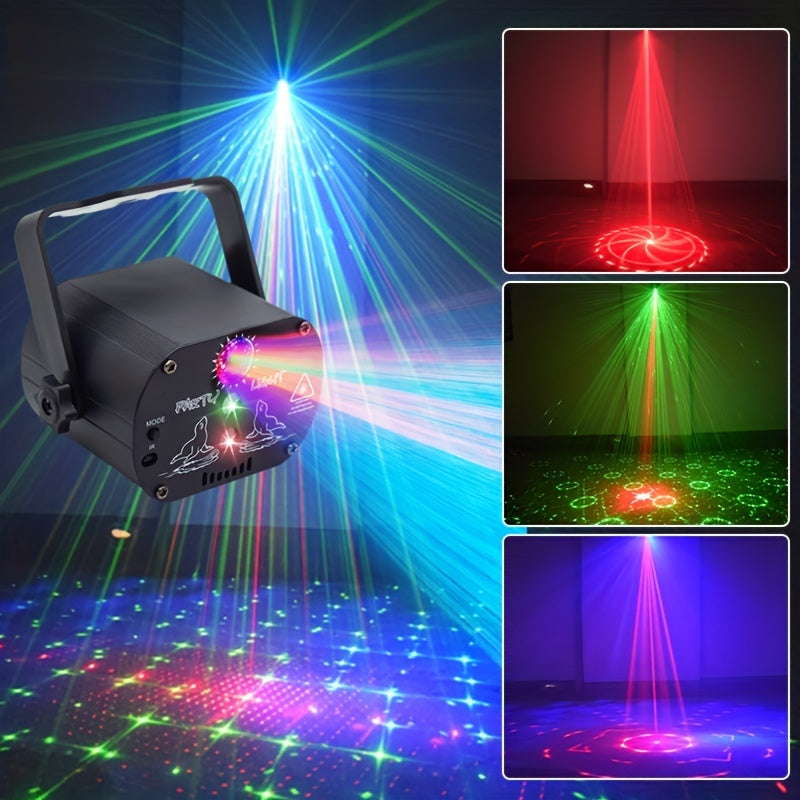 Yufeng RGB Proyector de láser activado por sonido con mando a distancia, bola de luz de aluminio negro, luz LED parpadeante alimentada por USB, para fiestas, clubes, cumpleaños, karaoke, KTV, bar, decoraciones de Navidad, Halloween