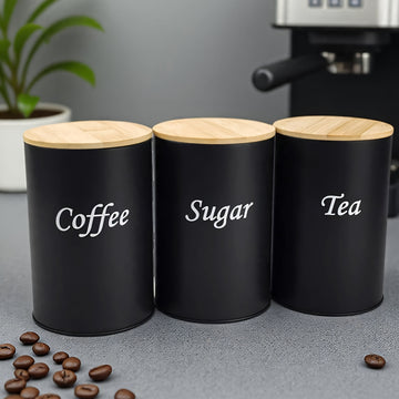 Juego de tres piezas de tarro redondo metálico con tapa, caja multiusos para té, café y azúcar, organizador reutilizable no eléctrico, ideal para cocina, sala o oficina