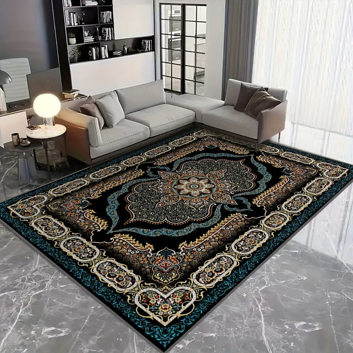 Alfombra de estilo bohemio grande con base antideslizante y material de terciopelo, adecuada para uso en interiores en hogares y oficinas, no se deshilacha durante la decoración del hogar. Esta alfombra moderna lavable a máquina es ideal para salones, do