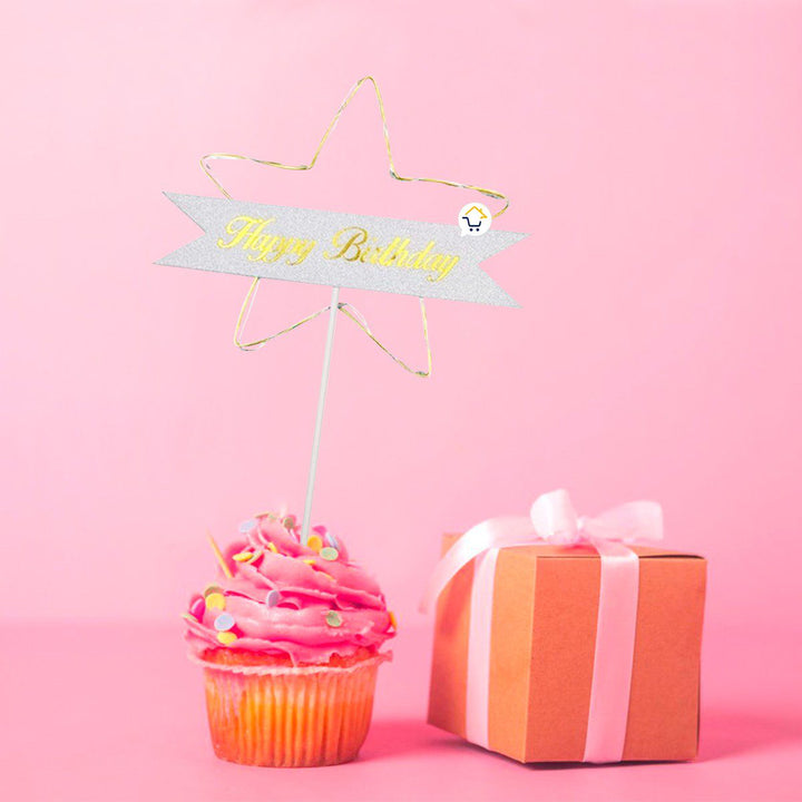 Estrella Feliz Cumpleaños Pastel Topper de Tortas Decoración Luz Led RF WB5