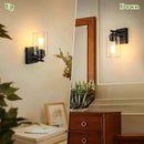 Juego de 2 Apliques de Pared para Baño, Luces Modernas para Tocador, Linternas de Iluminación de Montaje en Pared en Negro Mate, Luces de Pared Estilo Granja con Pantalla de Vidrio Transparente para Dormitorio, Sala de Estar, Pasillo y Cocina (Bombilla I