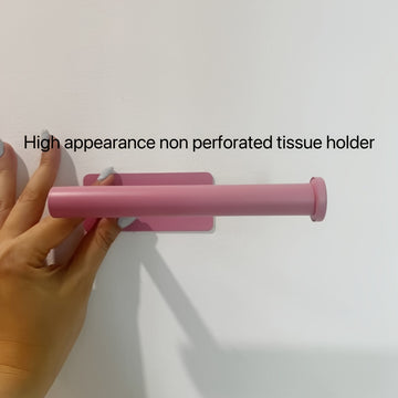 Soporte para papel higiénico de acero inoxidable rosa, fácil instalación, adhesivo, sin necesidad de taladrar, diseño de base cuadrada para dispensador de papel de baño