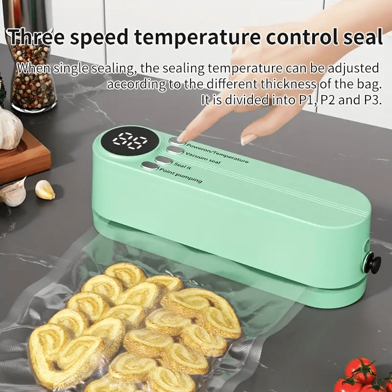 1 pieza de sellador de vacío portátil recargable por USB - Sellador de alimentos automático multifuncional con sistema de sellado de snacks, función de succión externa e inflado, ideal para cocina y picnic al aire libre.