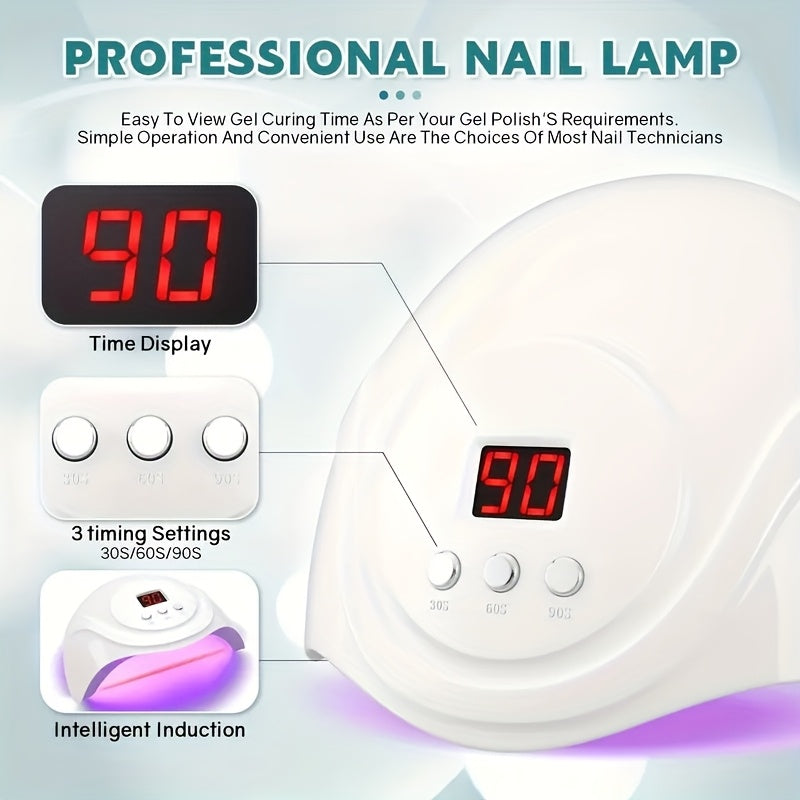 Secador de Uñas LED de Alta Potencia 24 Luces - Pistola Portátil USB con Sensor Automático y Pantalla LCD, Diseño Hipoalergénico Blanco para Salón o Hogar, Herramienta Compacta y Duradera para Manicura, Ideal para Gel, Plástico Hipoalergénico, Perfecto p