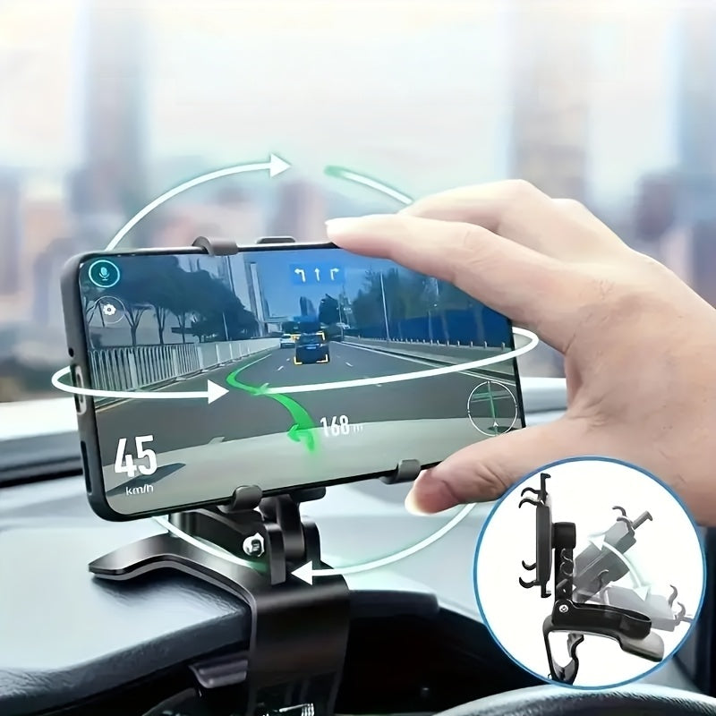 Soporte universal para teléfono en el auto, material ABS, clip de resorte ajustable 360° multifuncional, compatible con dispositivos de 7.62 a 17.78 cm