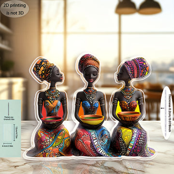 2D Plano, 1 Pieza, Adorno Acrílico de Mujeres Africanas, Elegante Dama Tribal Africana con Tazón Colorido, Hermosa Decoración para el Hogar, Arte de Artesanía Única, Regalo Perfecto para Amantes del Arte Africano