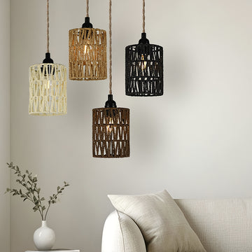 Lámpara colgante artesanal moderna de papel trenzado en forma de barril, para hogar, bar, restaurante, decoración interior