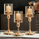 Juego de 3 candelabros de vidrio y metal dorado elegante - Acero inoxidable, diseño de mesa para cena romántica y decoración del hogar