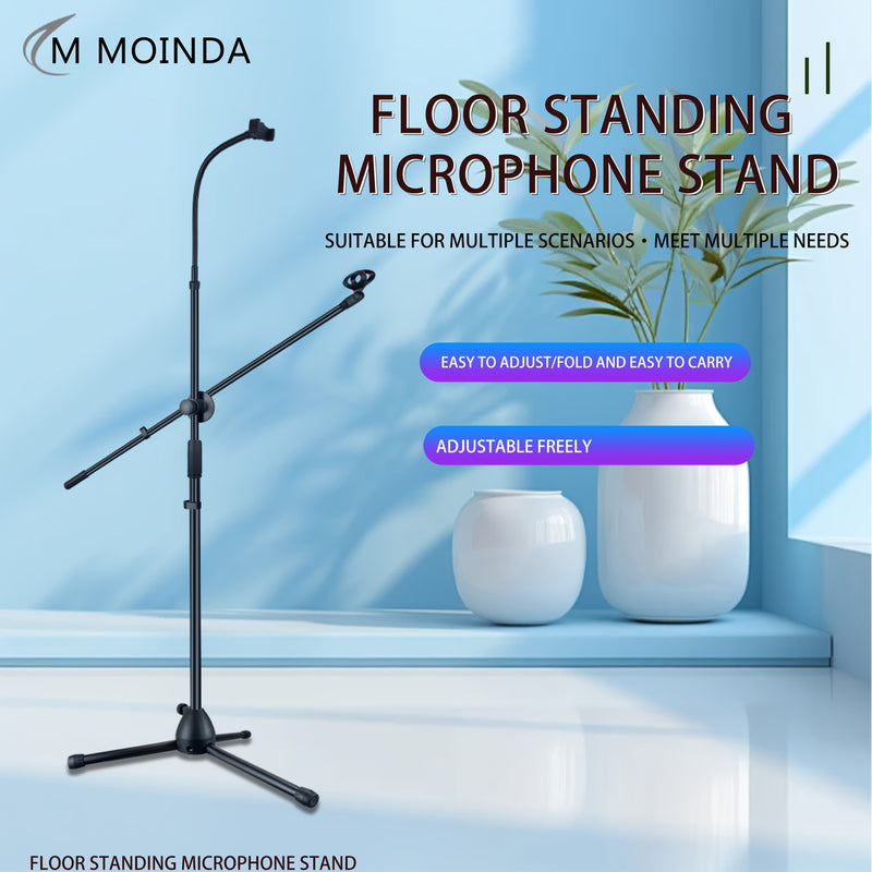 Soporte de Micrófono Metálico Ajustable de Alta Resistencia con Clip para Teléfono - Brazo Boom Plegable de 139.7cm, Base Estable y Diseño Ancho de Bajo Perfil para Karaoke, Actuaciones en Escenario, Podcasts, Estudio en Casa (), Accesorios para Micrófon