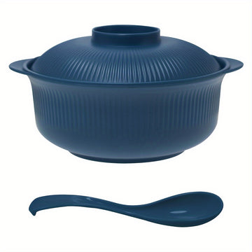 Juego de 2 piezas de tazón para sopa y ramen con tapa y cuchara, capacidad extra grande de 1100ml/38oz, apto para lavaplatos, ideal para estudiantes, lonchera bento o restaurantes familiares