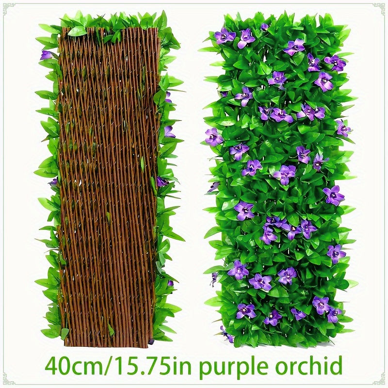Juego de Pantalla Decorativa para Patio Cuatro Estaciones - Incluye 20 Ataduras para Fijación Segura, Expandible y Sin Mantenimiento | Hiedra Artificial Anti-Moho e Insectos + Orquídea Falsa en PVC Resistente a los Rayos UV | 40cm*200cm | Ideal para Pati