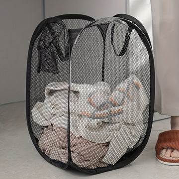 Cesta de lavandería emergente de gran capacidad con asas, cesta de lavandería de malla plegable para guardar ropa sucia, una solución práctica para el hogar, cestas de estantes