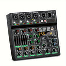 tyinneran Mezclador de audio inalámbrico profesional de 6 canales USB, reverberación de 256 ohmios, alimentación fantasma de 48V, bajo profundo, sonido de alta fidelidad, con control de tempo integrado y control de reproducción para grabación de estudio