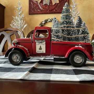 1pc Camión rojo navideño vintage con figurita de árbol - Decoración de mesa de resina coleccionable para el hogar y las fiestas, tema de moda, decoración versátil para habitaciones, regalo para amigos y familiares