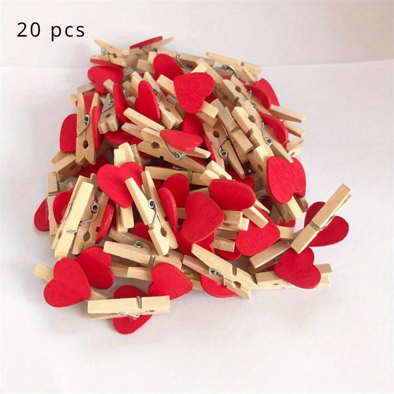20 piezas de pinzas de madera con corazones, minipinzas para ropa, broches naturales para manualidades de boda DIY, adornos lindos para fiestas, colgar fotos y ropa