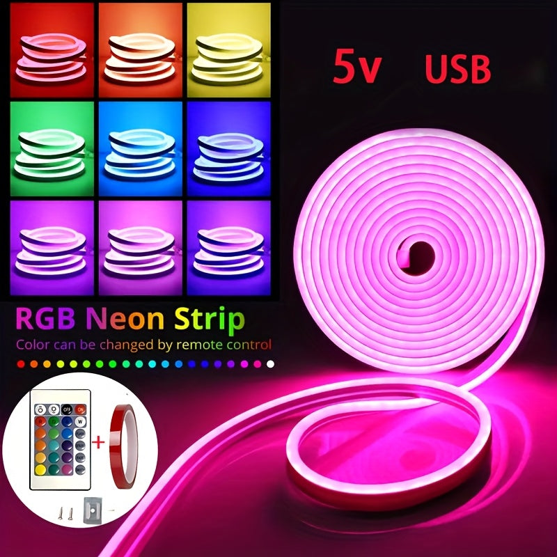 Luces LED RGB con interfaz USB de baja tensión 5V, mando remoto de 24 teclas, ideales para sala, dormitorio, bodas, decoración DIY, temporada de graduaciones y fiestas independientes - luces neón