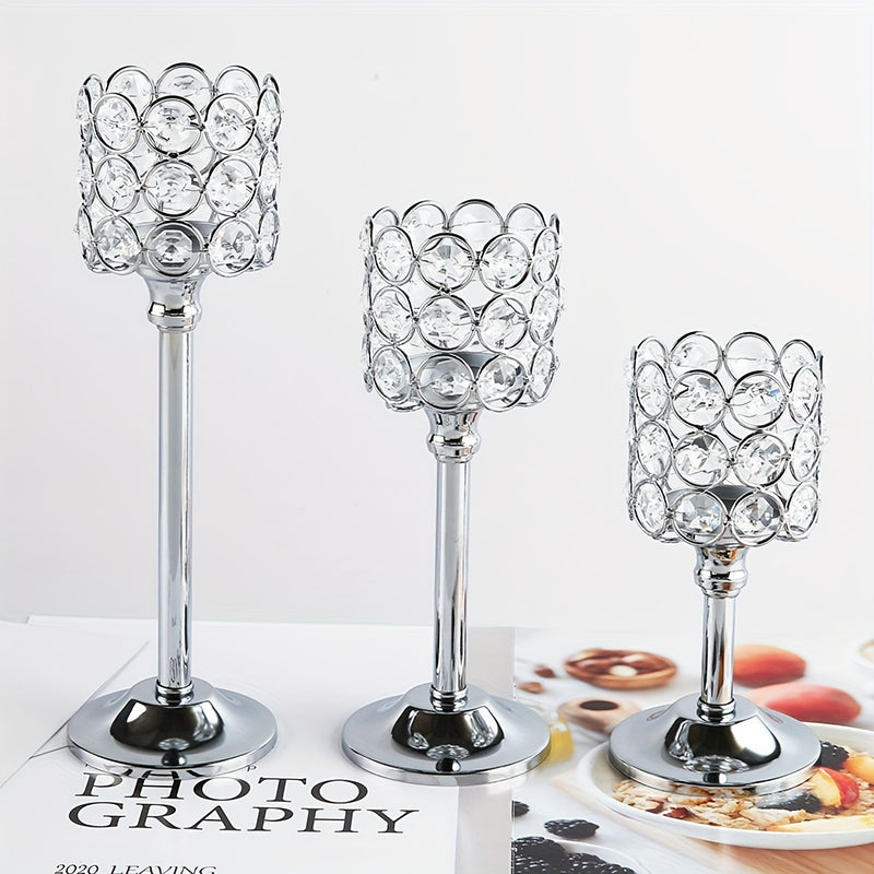 3 Piezas de Portavelas con Cristales - Acabado Elegante Envejecido para Decoración de Mesa, Navidad y Ambiente Romántico en Cenas