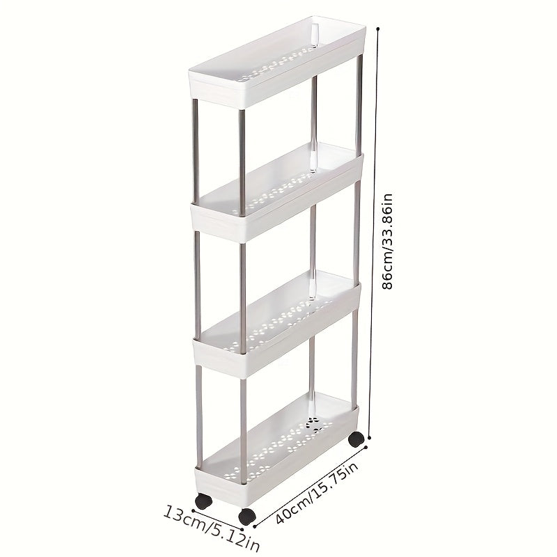 Carrito de almacenamiento rodante delgado de 4 niveles con ruedas, organizador de plástico blanco/negro para cocina, baño o sala de estar - 35,8" de altura, soporte de piso de múltiples capas, diseño fácil de mover y almacenar, carritos de utilidad