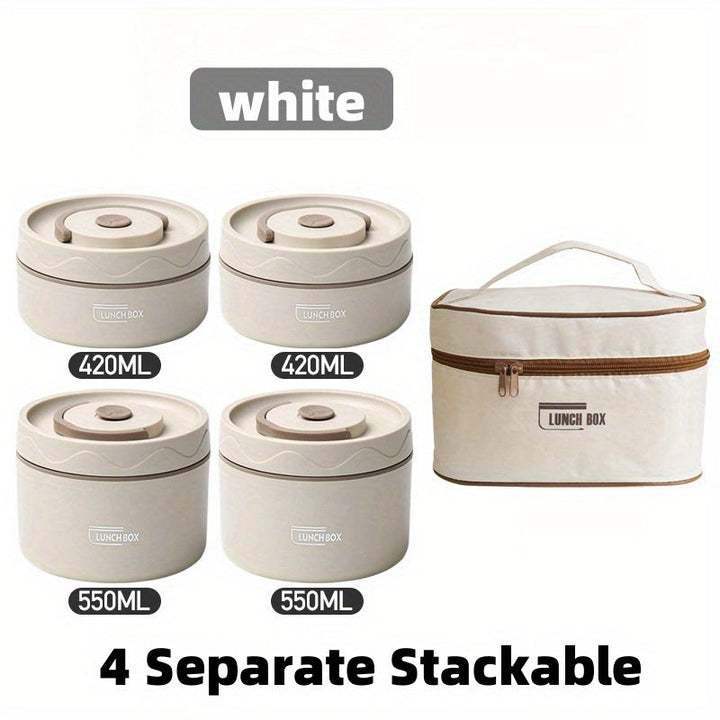 1 Juego de Tupper y Bolsa de Almuerzo - Disponible en Múltiples Colores - 4 Capas de Tupper de Acero Inoxidable + 1 Bolsa Aislada, Tupper Aislado Sellado, Adecuado para Escuela, Oficina, Camping al Aire Libre y Uso en Casa, Seguro para Microondas