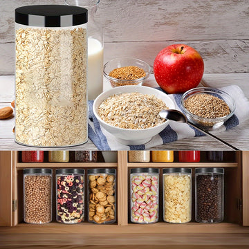 6 piezas de contenedores de plástico transparente de 1000ml con tapa negra para almacenamiento de alimentos