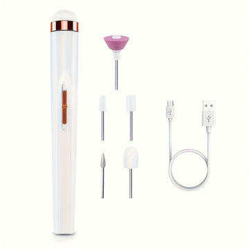 Lima de Uñas Portátil, Taladro Eléctrico para Uñas con 5 Puntas Adhesivas y Velocidad Ajustable para Manicura y Herramientas de Cuidado del Kit de Uñas con Luz LED y Carga USB