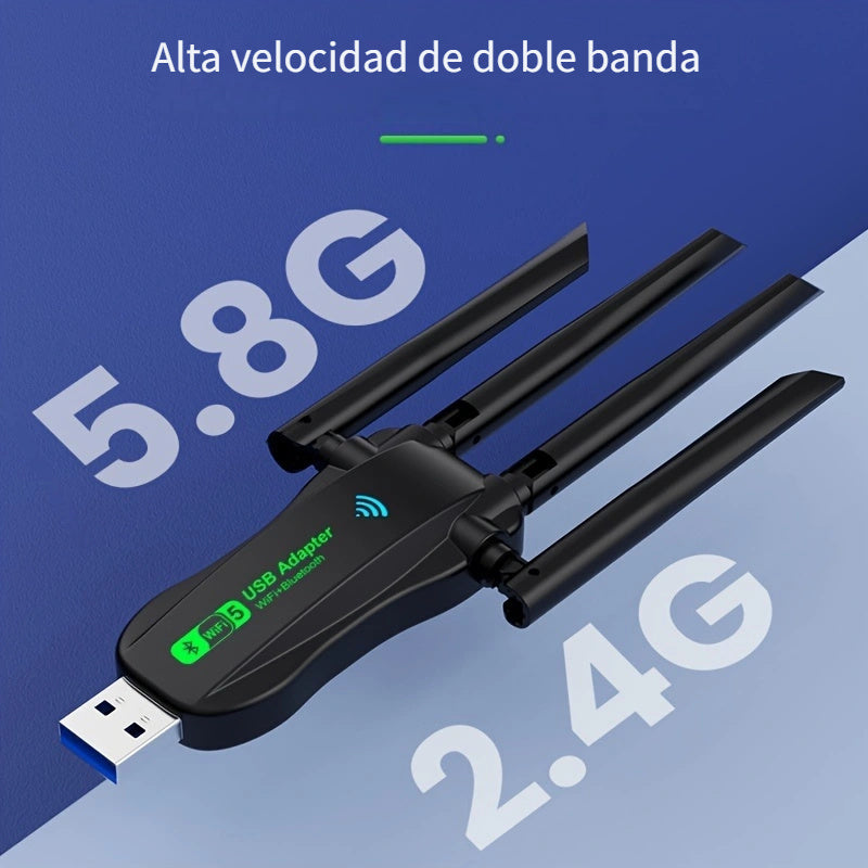 Adaptador inalámbrico BT 2 en 1 vszapower, WiFi dual frecuencia 1300M, alimentado por USB, plug & play, internet de alta velocidad, sin necesidad de controladores, compatible con BT y WiFi, control por aplicación, voltaje de operación ≤36V, sin batería r