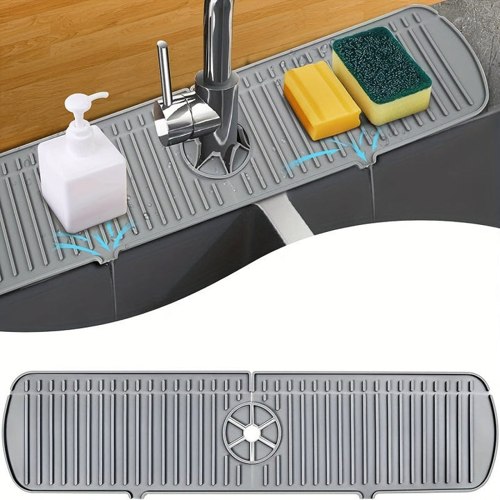 Alfombrilla de goteo para grifo de silicón, base grande para grifo, soporte para esponja de lavar platos, accesorio para fregadero de cocina, protector contra salpicaduras para mesón y baño