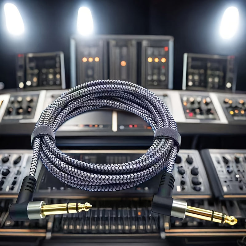 1pc Cable de audio profesional TRS de 6,35 mm (1/4 pulgada) en ángulo de 90 grados, estéreo balanceado de 3 núcleos, macho a macho, forma redonda, conector flexible, compatible con Ethernet Cat5e, para amplificador de teclado de guitarra de doble canal