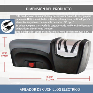 WANVOAPLS Afilador Eléctrico de 2 Etapas con USB – Protección Automática contra Sobrepresión para Cuchillas – Multifuncional para Cuchillos, Tijeras y Destornilladores – Compacto, Seguro y Fácil de Usar en Hogares y Cocinas