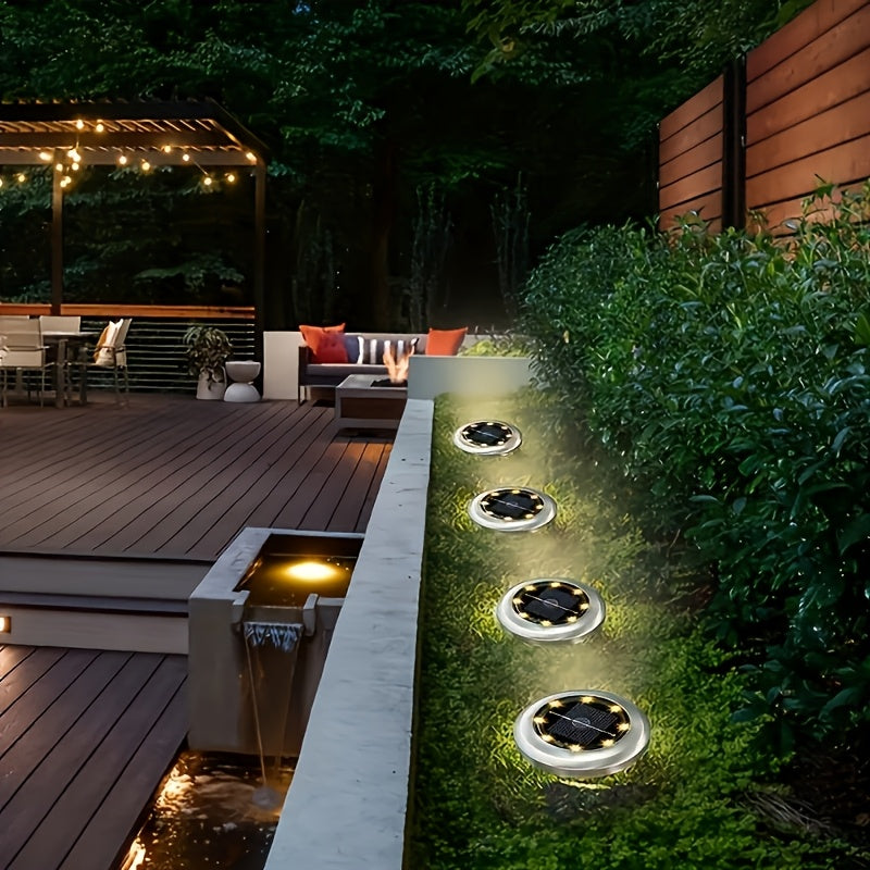 FACHOI 12/8/4 piezas luces solares para exterior, luces LED cálidas para jardín, terraza o camino, base de acero inoxidable, resistentes y duraderas