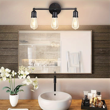 1pc Lámpara de Escritorio Moderna con 3 Luces, Luz de Pared para Baño Negra, Lámpara Retro para Cocina, Dormitorio y Sala de Estar (Bombillas No Incluidas)