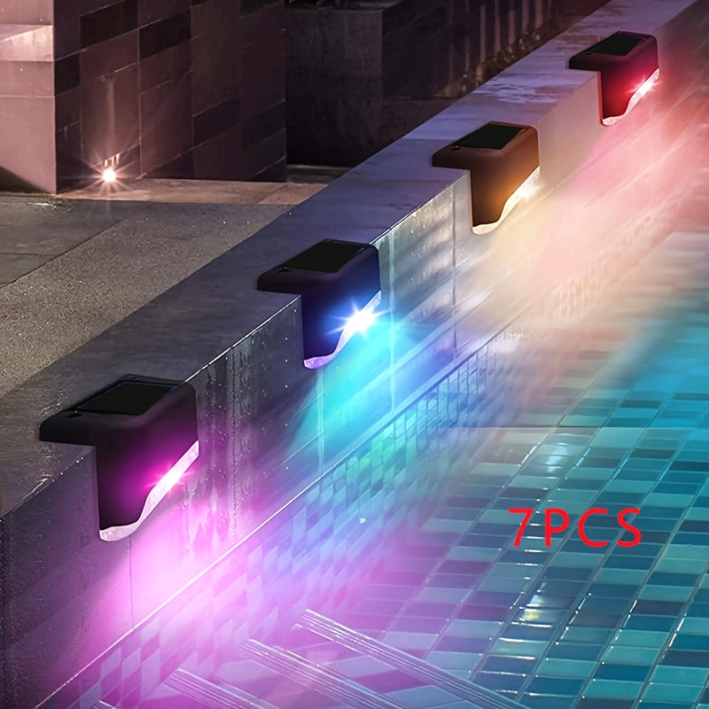 6pcs/7pcs/10pcs Luces Solares para Vallas, Luces de Siete Caracteres para Exteriores, Utilizadas para Escalones de Vallas, Escaleras, Terrazas, Vallas, Senderos, Luces de Ambiente para Terrazas y Senderos