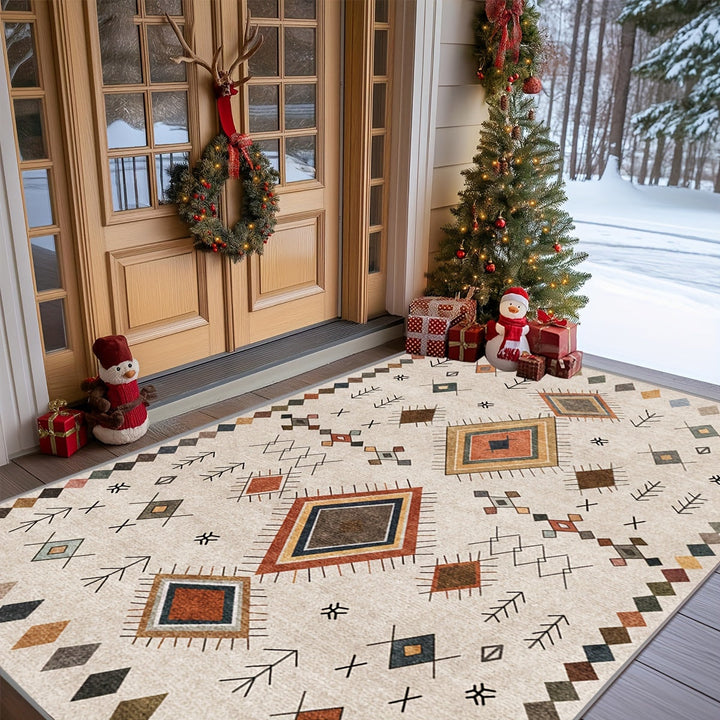 1 pieza de Alfombra Grande para Jardín al Aire Libre Estilo Marroquí Otoño Navideña Nueva de 850g/Grosor 0.8cm, Alfombra de Terciopelo Cristal Lavable en Máquina para Acampar en RV, Alfombra Persa Suave de Poliéster para Pasillo Sala Solárium y Suelos de