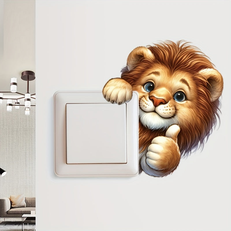 1pc Animal Print Cute Little Lion Toilet Lid Decal - Autoadhesivo Superficie Cerámica Pegatina, Semi-Brillante Cuadrado Interruptor Embellecimiento para Decoración del Hogar, Uso Único