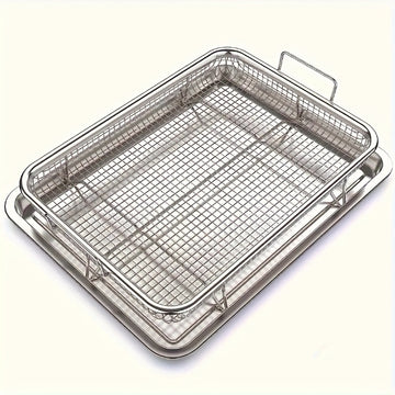 2 piezas de Cesta para Freidora de Aire de Acero Inoxidable, Rejilla Refrescadora 32.51cm x 24.38cm, Placa Metálica para Parrillada BBQ, Suministros y Accesorios de Cocina
