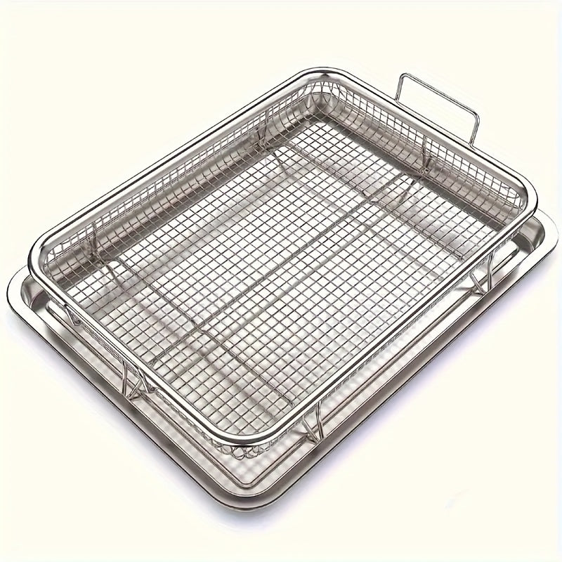2 piezas de Cesta para Freidora de Aire de Acero Inoxidable, Rejilla Refrescadora 32.51cm x 24.38cm, Placa Metálica para Parrillada BBQ, Suministros y Accesorios de Cocina
