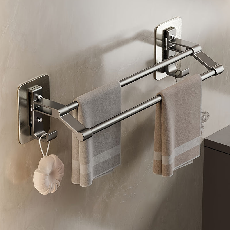 Musurjoy 1pc Barra de toalla doble, espacio de aluminio soporte de toalla de baño, soporte de toalla montado en la pared, organizador de almacenamiento, accesorios de baño, regalo perfecto para el Día de San Valentín/Pascua