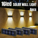 4 piezas de luces solares de 16 LED para exteriores, para decorar patios y paredes, IP44, fácil instalación, plástico duradero, iluminación de senderos exteriores para jardines.
