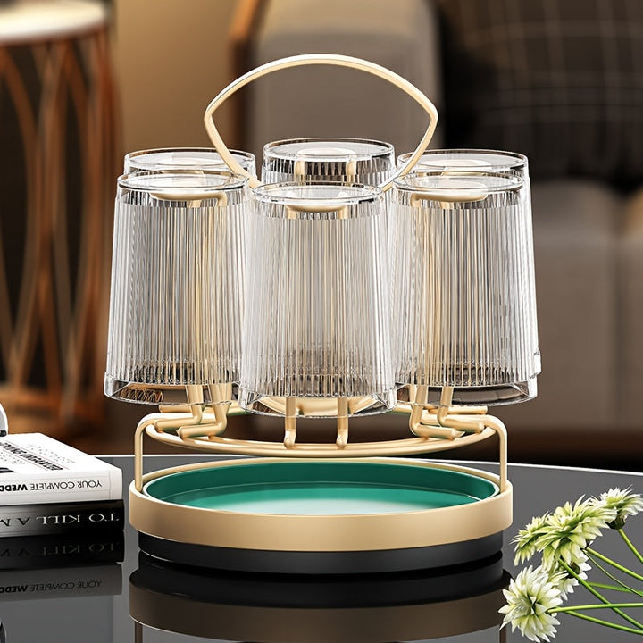 1 Portavasos Giratorio - Diseño de Hierro Elegante con Base Dorada, Sostiene 6 Tazas, Ideal para Encimeras de Cocina y Baño, Seguro para Lavavajillas, Almacenamiento de Tazas Colgantes