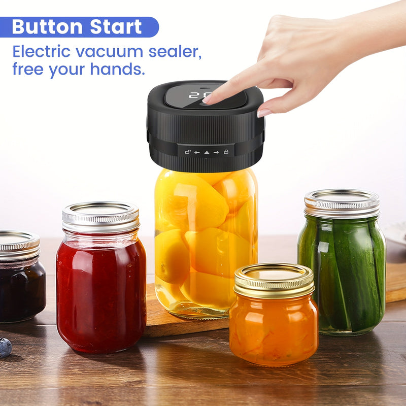 Sellador de Vacío Automático para Frascos Mason - Recargable por USB, Compatibilidad con 5 Tapas Anchas y 5 Regulares, Ideal para el Almacenamiento de Productos Secos, Plástico Seguro para Alimentos, Máquina de Sellado al Vacío | Gadget de Cocina Moderna