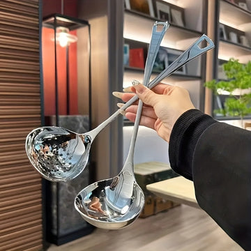 Juego de 2 cucharas largas de acero inoxidable para sopa, cucharas duraderas para cocina y fondue, fáciles de limpiar, uso en hogar y restaurante