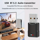 Adaptador de transmisor de audio USB 5.3 para PS4/PS5/Pro/Switch/Windows, Conectividad inalámbrica dual BT 5.3, transmisión de 10-20m, señal fuerte, compatible con Smartthings, alimentado por USB, no requiere batería